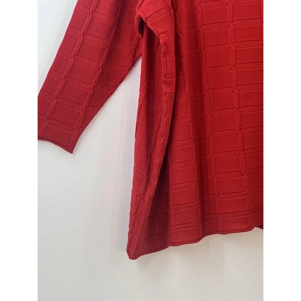 NWT eskandar Slim Sleeve Kaftan Sweater Long Plus O/S Red Silk Cashmere Textured